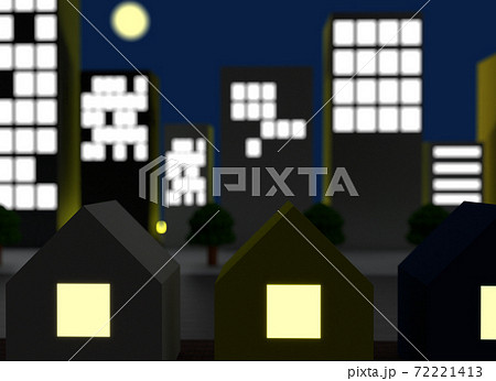 クレイアニメの背景風3d風景イラスト 街並みシルエット 住宅街フォーカス のイラスト素材