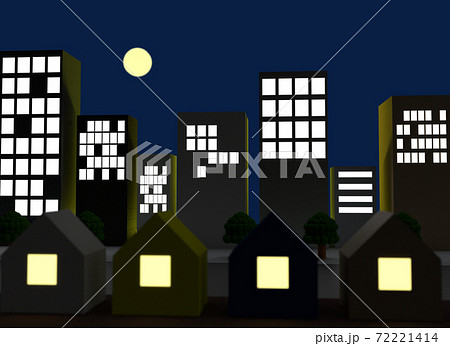 クレイアニメの背景風3d風景イラスト 街並みシルエット ビルフォーカス のイラスト素材