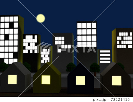 クレイアニメの背景風3D風景イラスト：街並みシルエット（住宅街 