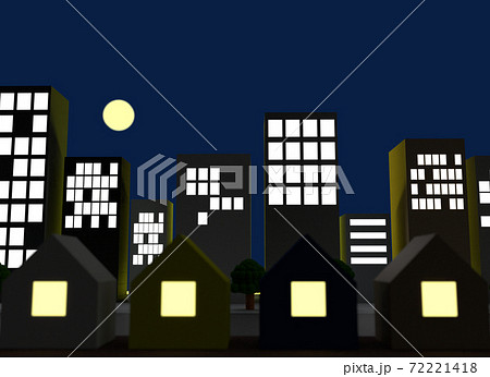 クレイアニメの背景風3d風景イラスト 街並みシルエット ビルフォーカス のイラスト素材