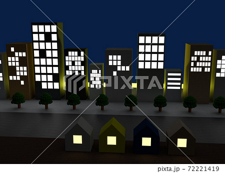 クレイアニメの背景風3d風景イラスト 街並みシルエットのイラスト素材