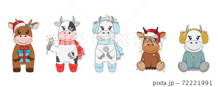 Christmas bulls set. Ox horoscope sign. Happy new year. Vector illustration. Christmas bulls set. Ox horoscope sign. Happy new year. Vector illustration. 72221991