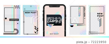 Set of abstract trendy design for stories with dispersion effect. Editable template for social networks stories. For create trendy stories, sales, poster, new posts in memphis and hipster style. Set of abstract trendy design for stories with dispersion effect. Editable template for social networks stories. For create trendy stories, sales, poster, new posts in memphis and hipster style. 72223950
