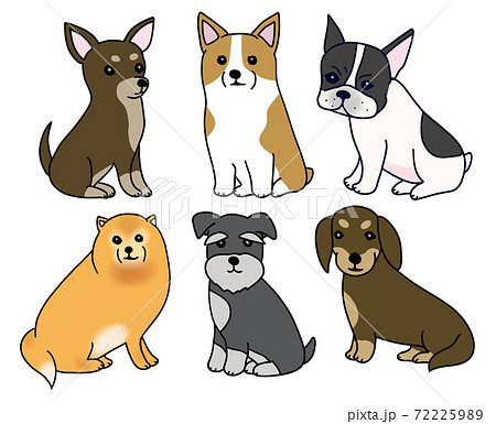 6種類の犬種の小型犬のイラスト素材
