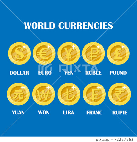 World currency coin sign set of different countries such as dollar, euro, ruble and others. Vector illustration collection of currencies icon coin 72227563