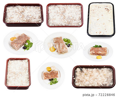 set of cooked russian cold jellied meat isolated 72228846