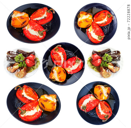 set of dishes from baked and grilled sweet peppers set of dishes from baked and grilled sweet peppers 72228878