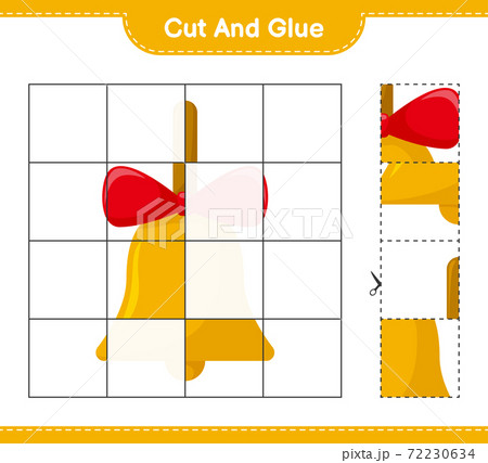 Cut and glue, cut parts of Golden Christmas Bells and glue them. Educational children game, printable worksheet, vector illustration 72230634