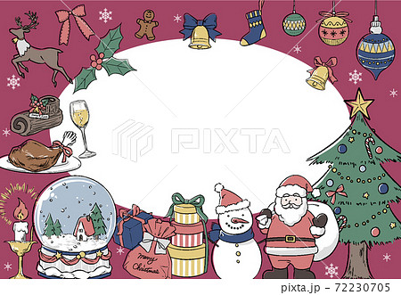 サンタクロースや雪だるまの可愛いイラスト入りクリスマスカード素材のイラスト素材