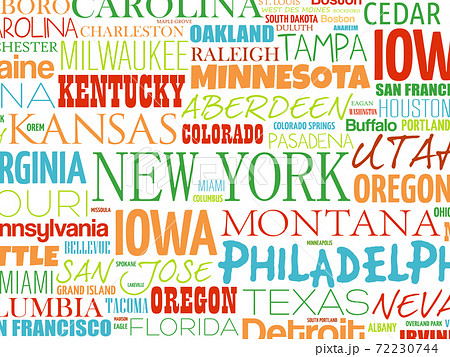 USA cities names word cloud collage, concept background 72230744