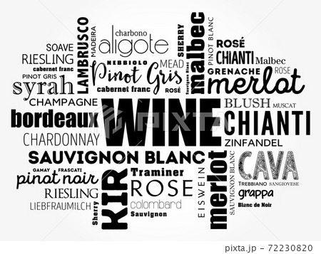 WINE VARIETALS Types word cloud collage, concept background 72230820