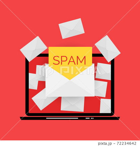 Envelope with spam. Spam Email Warning Window On Laptop Screen. Vector Illustration. 72234642
