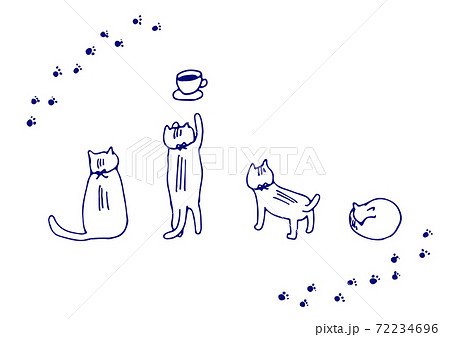 Simple And Healing Cat Line Art Illustration Set Stock Illustration