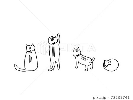 シンプルで癒される猫の線画イラストセット 黒線 のイラスト素材 72235741 Pixta