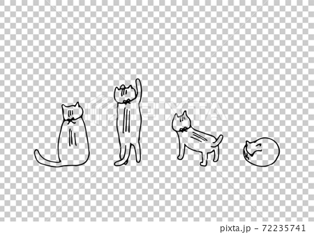 シンプルで癒される猫の線画イラストセット 黒線 のイラスト素材