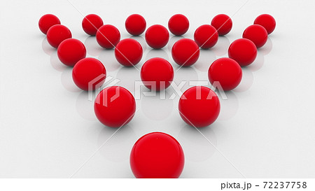 Computer generated composition of fifteen red balls lined with a triangle on a flat surface. 3d rendering isometric background Computer generated composition of fifteen red balls lined with a triangle on a flat surface. 3d rendering isometric background 72237758
