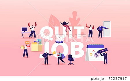 Characters Quit Job Concept. Boss Pointing on Door to Worker Carry Belongings in Box. Fired Employee Leaving Office 72237917