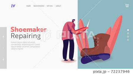 Master in Workshop Fixing Broken Shoe Landing Page Template. Tiny Shoemaker Character Repair Huge Old Boot Sewing Sole Master in Workshop Fixing Broken Shoe Landing Page Template. Tiny Shoemaker Character Repair Huge Old Boot Sewing Sole 72237946