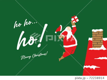 クリスマスカード　サンタクロースがプレゼントを煙突にシュートする 72238914