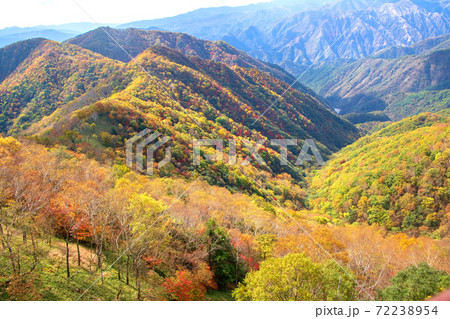 日光　半月峠第2駐車場からの眺望　　紅葉景色　秋景色　　 72238954
