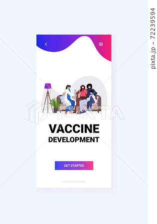 female doctor vaccinating african american family patients in masks to fight against coronavirus vaccine development female doctor vaccinating african american family patients in masks to fight against coronavirus vaccine development 72239594