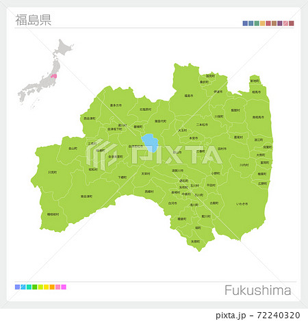 福島県の地図・Fukushima・市町村名（市町村・区分け）