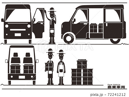 モノクロの農家の軽バン車両02のイラスト素材