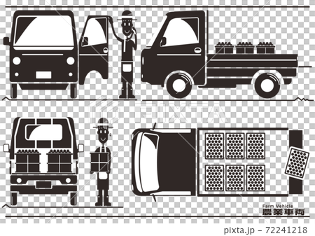 モノクロの農家の軽トラック車両02のイラスト素材