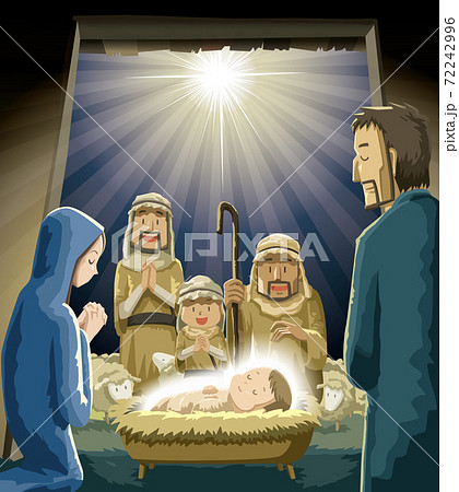 クリスマス アドベント ベクター 羊飼いの礼拝 イエス キリストのイラスト素材