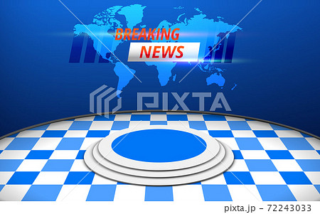 blue stage and breaking news on led screen background in the news studio  72243033