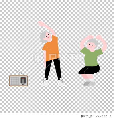 ラジオ体操をする年配の方イラスト素材 72244307