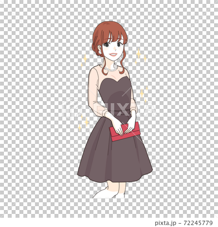 お呼ばれスタイルの女性のイラスト素材