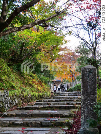 京都　嵯峨野　化野念仏寺参道と石標（鳥居本、初冬） 72245908
