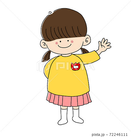 手を振る園児 女の子 のイラスト素材