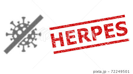 Textured Herpes Seal and Halftone Dotted No Covid Virus Textured Herpes Seal and Halftone Dotted No Covid Virus 72249501