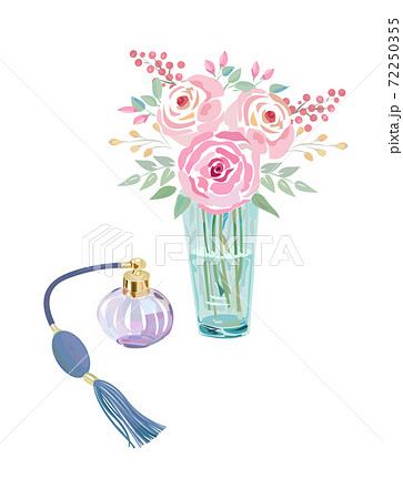 香水瓶とバラの花のイラスト素材