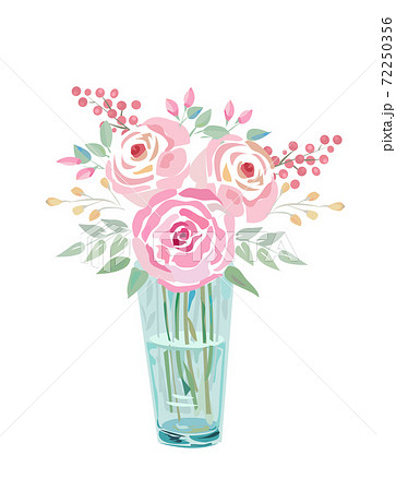 薔薇の花と花瓶 水彩画風 のイラスト素材