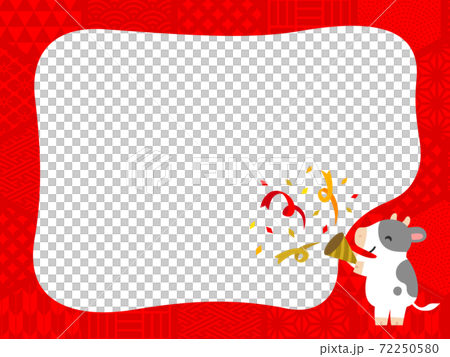 Cow New Year's card material that sounds a red Japanese pattern frame cracker 72250580