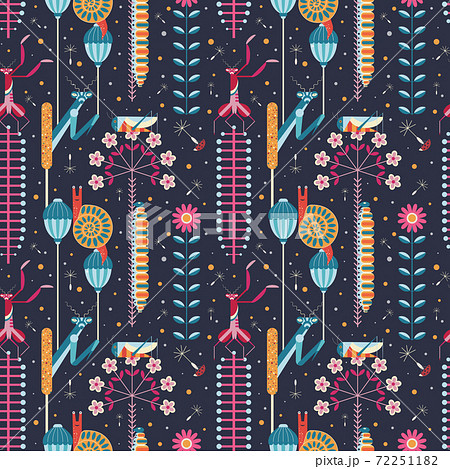 Pattern with Insects and Flowers in Night Garden Pattern with Insects and Flowers in Night Garden 72251182