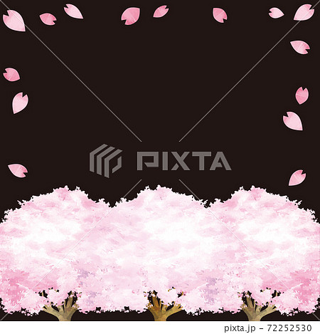 さくら　桜　春　夜桜　水彩　フレーム　コピースペース　イラスト素材 72252530