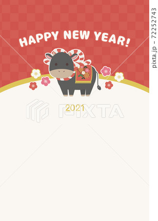 2021年_丑年_年賀状テンプレート_赤 2021年_丑年_年賀状テンプレート_赤 72252743