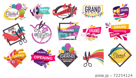 Grand opening cutting scissors and ribbons banner Grand opening cutting scissors and ribbons banner 72254124