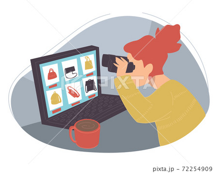 Woman searching for clothes in internet on web 72254909