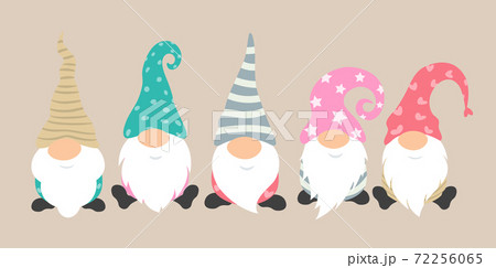 Cartoon gnomes vector icon set. Cute and funny characters for greeting card of christmas holiday. Gnome pajama party decoration. Isolated characters 72256065