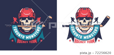 Retro skull hockey emblem. Hockey team mascot 72256620