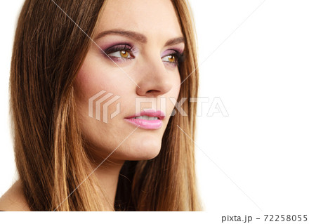 Woman gorgeous girl long hair face makeup 72258055