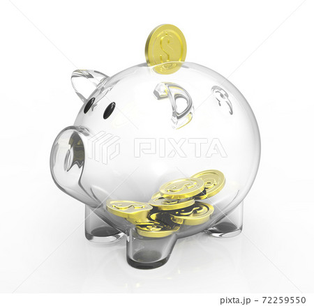 Glass piggy bank with golden coins Glass piggy bank with golden coins 72259550