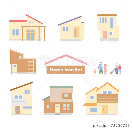 現代のおしゃれな一軒家のアイコンイラストセットのイラスト素材