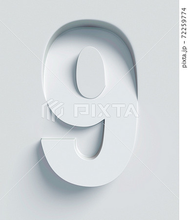 Slanted 3d font engraved and extruded from the surface, number 9 72259774