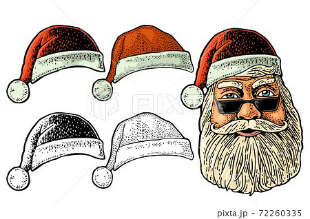 Santa Claus in hat. Front view. Vector vintage color engraving Santa Claus in hat. Front view. Vector vintage color engraving 72260335